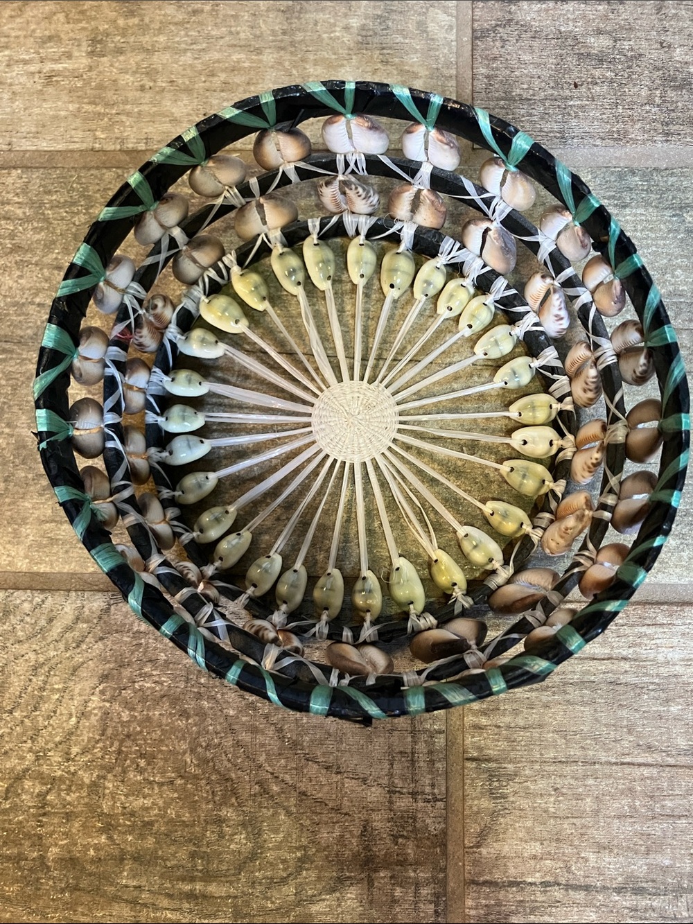 Hand Crafted Artisan African Cowrie Shell Shallow Basket / Wall Hanging